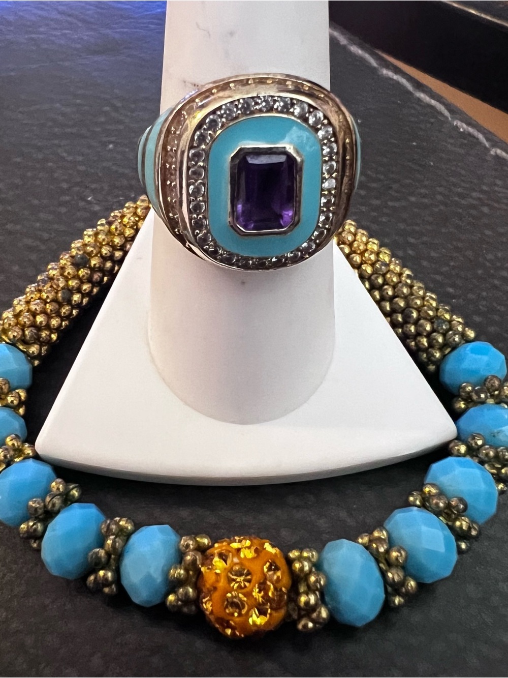 Turquoise and Purple Statement Ring by and bracelet amazing set.